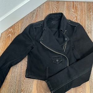 All Saints Black Jean Moto Jacket Biker size US 4